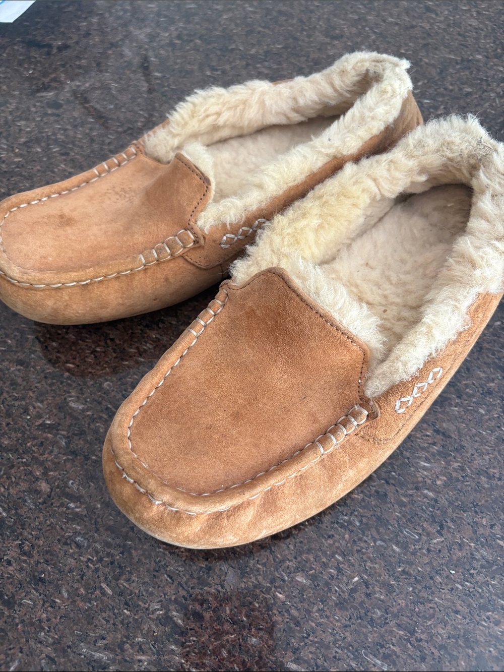 UGG Chestnut Suede Shearling-Lined Women's Moccasin Slippers